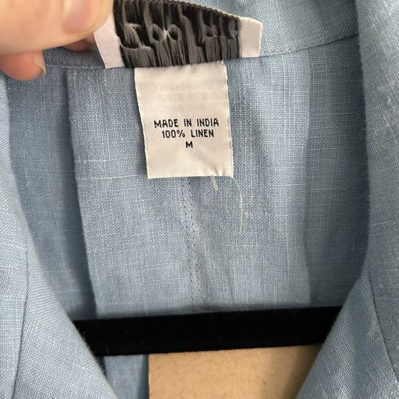 Toofan Womens Linen Light Blue Button Up Blouse Medium Relaxed Lagenlook - Picture 5 of 13